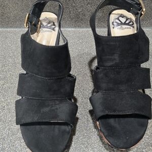 Black Suede Strappy Block Heel Sandals